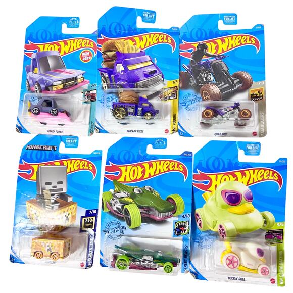 Hot Wheels Carded Lot Of 6 Various Years Minecraft Duck Bike Toy Cars New (U) - Picture 1 of 4